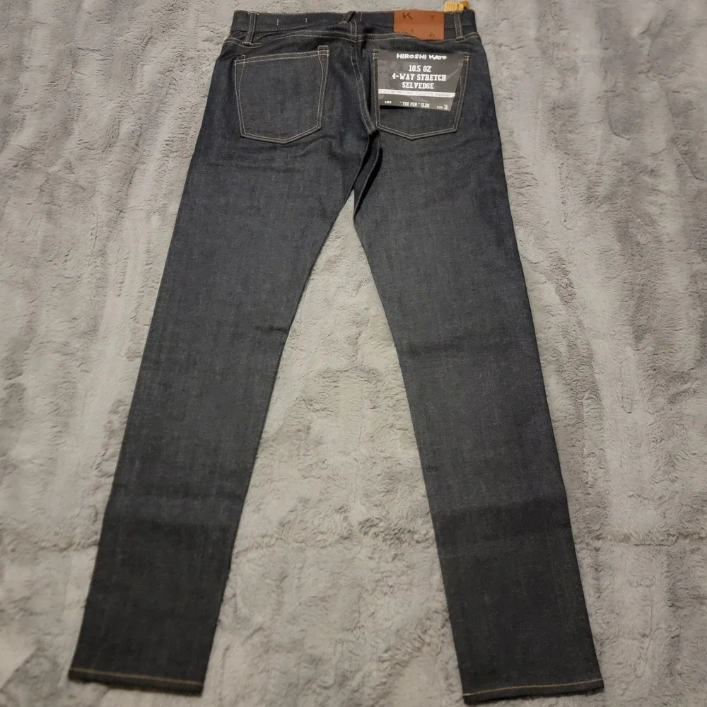 Hiroshi Kato Jeans Mens 31x34 Indigo Raw Blue Pen Slim 4-Way Stretch Selvedge - Picture 10 of 11